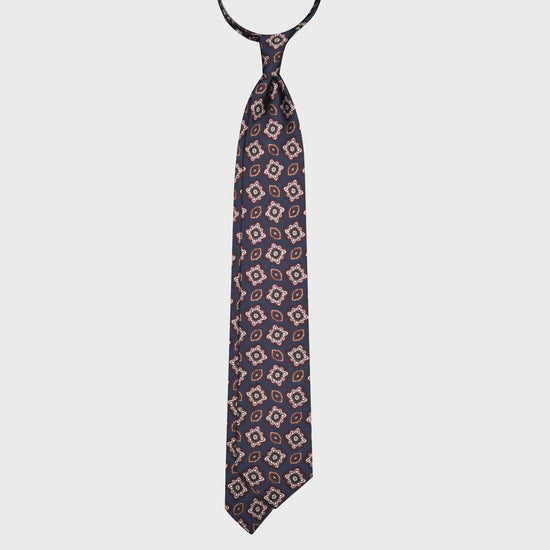 F.Marino Silk Tie 3 Folds Diamonds Prussian Blue-Wools Boutique Uomo