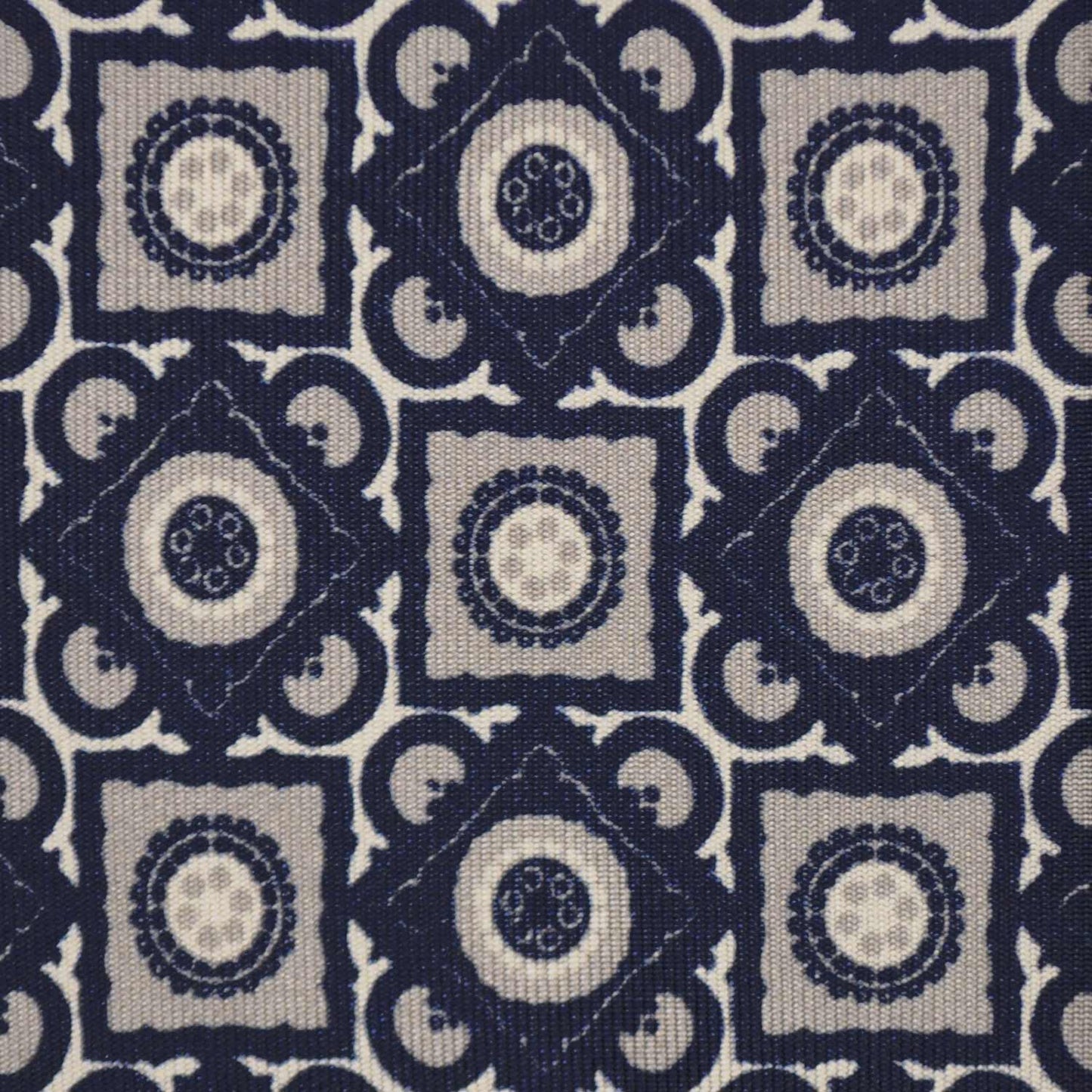 F.Marino Silk Tie 3 Folds Vintage Geometric Pattern Navy Blue-Wools Boutique Uomo