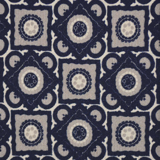 F.Marino Silk Tie 3 Folds Vintage Geometric Pattern Navy Blue-Wools Boutique Uomo