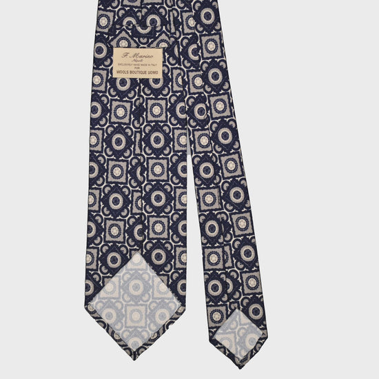Load image into Gallery viewer, F.Marino Silk Tie 3 Folds Vintage Geometric Pattern Navy Blue-Wools Boutique Uomo
