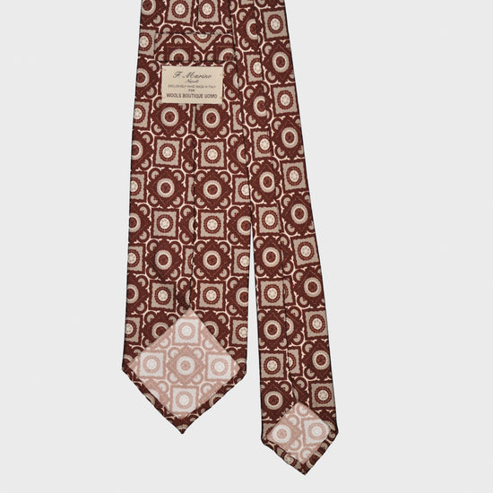 Load image into Gallery viewer, F.Marino Silk Tie 3 Folds Vintage Geometric Pattern Coffee Brown-Wools Boutique Uomo
