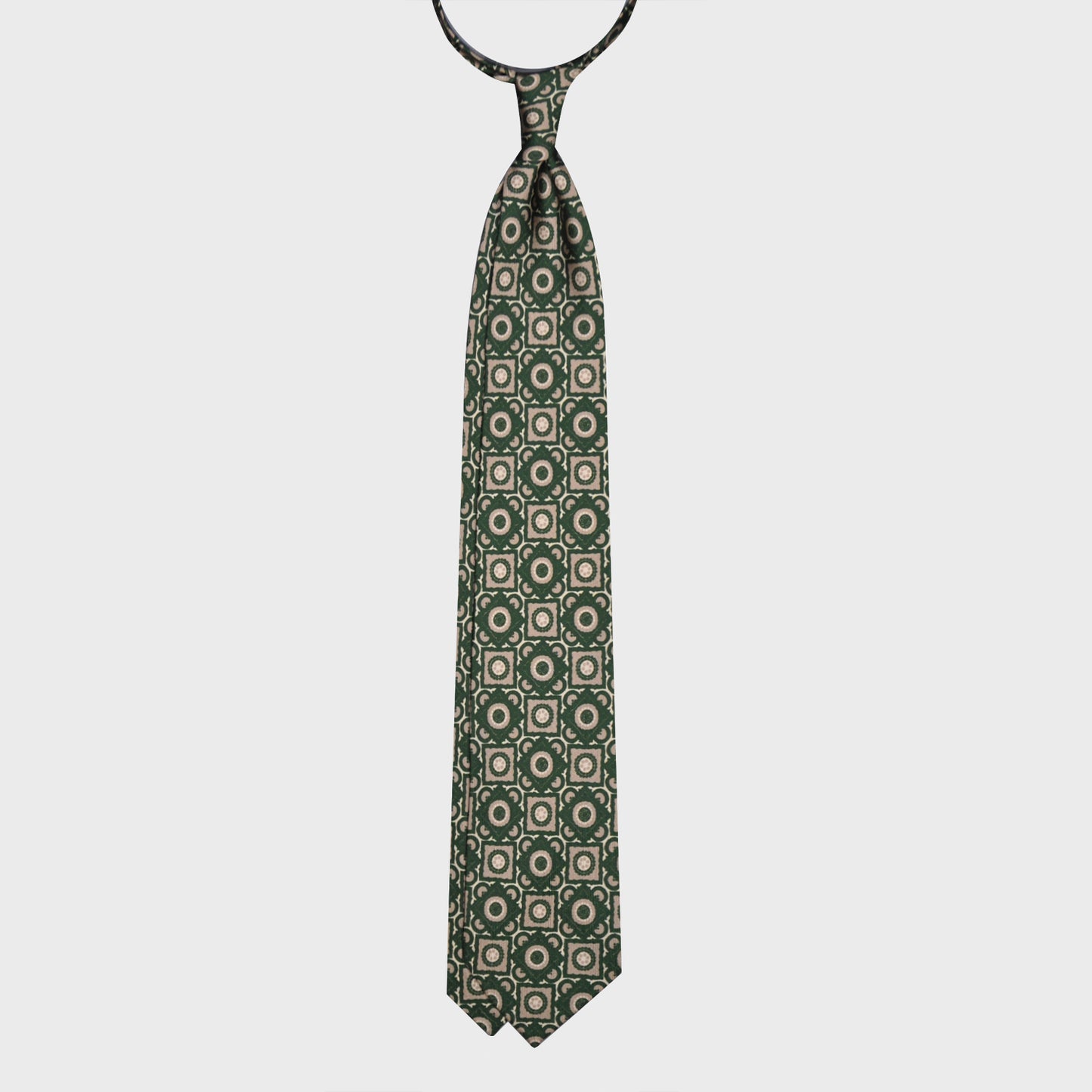 F.Marino Silk Tie 3 Folds Vintage Geometric Pattern Bottle Green-Wools Boutique Uomo