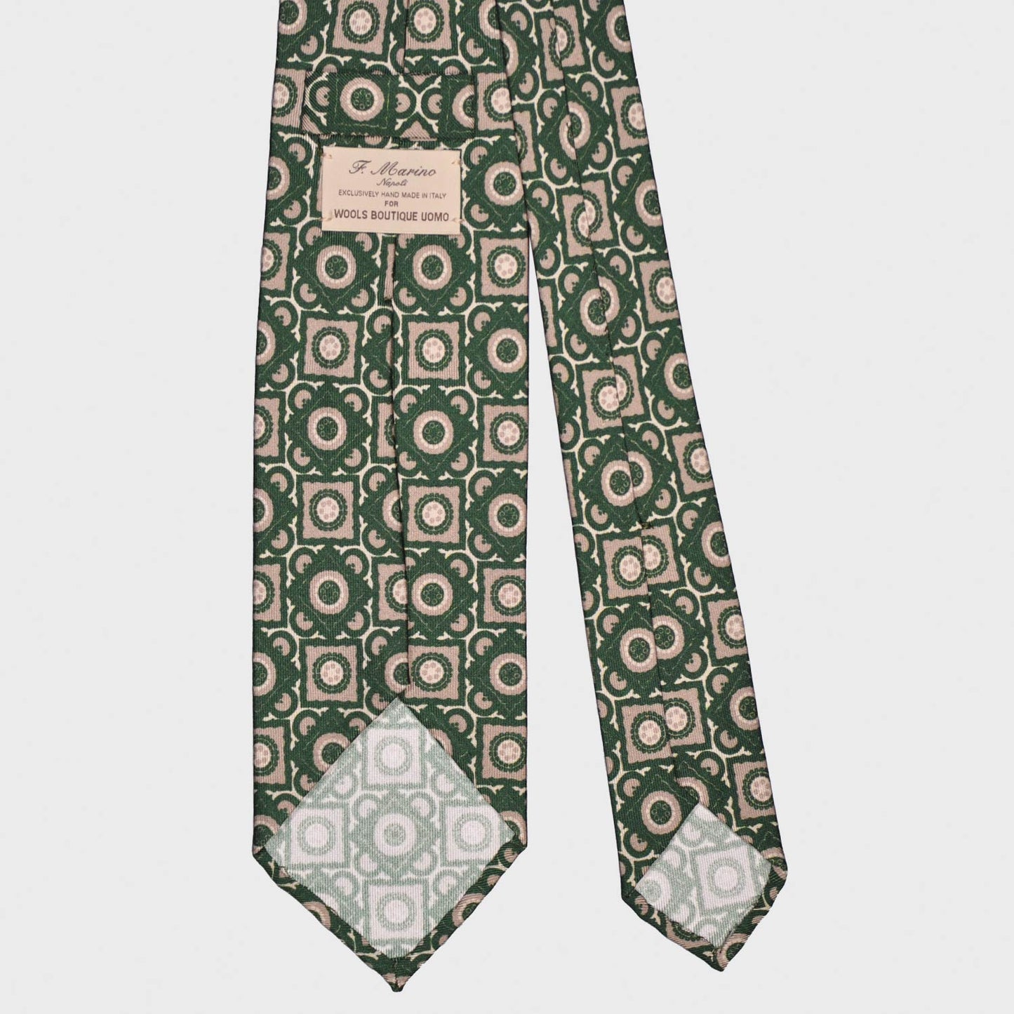 F.Marino Silk Tie 3 Folds Vintage Geometric Pattern Bottle Green-Wools Boutique Uomo