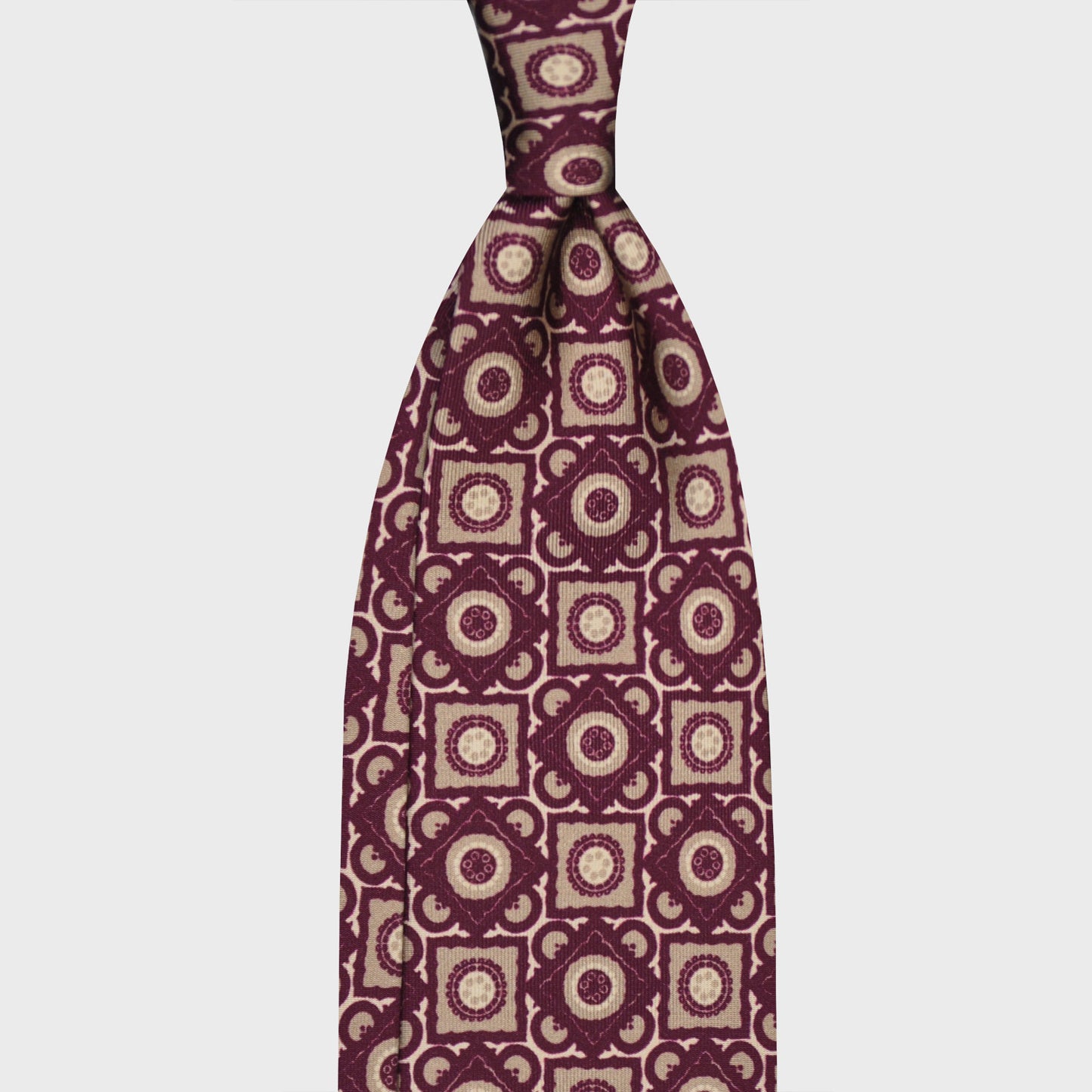 F.Marino Silk Tie 3 Folds Vintage Geometric Pattern Dark Mauve-Wools Boutique Uomo