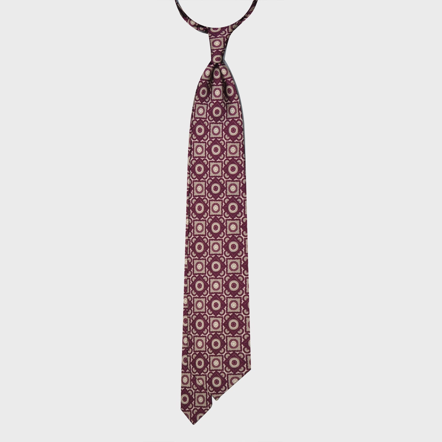 F.Marino Silk Tie 3 Folds Vintage Geometric Pattern Dark Mauve-Wools Boutique Uomo