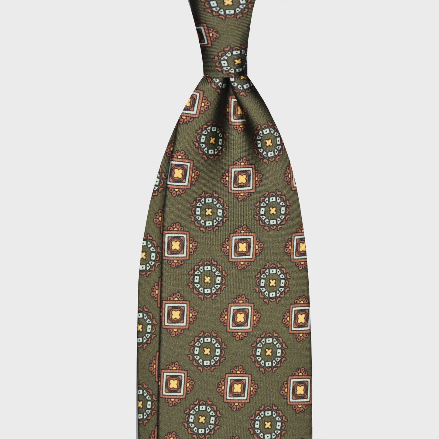 F.Marino Madder Silk Tie 3 Folds Diamonds Army-Wools Boutique Uomo