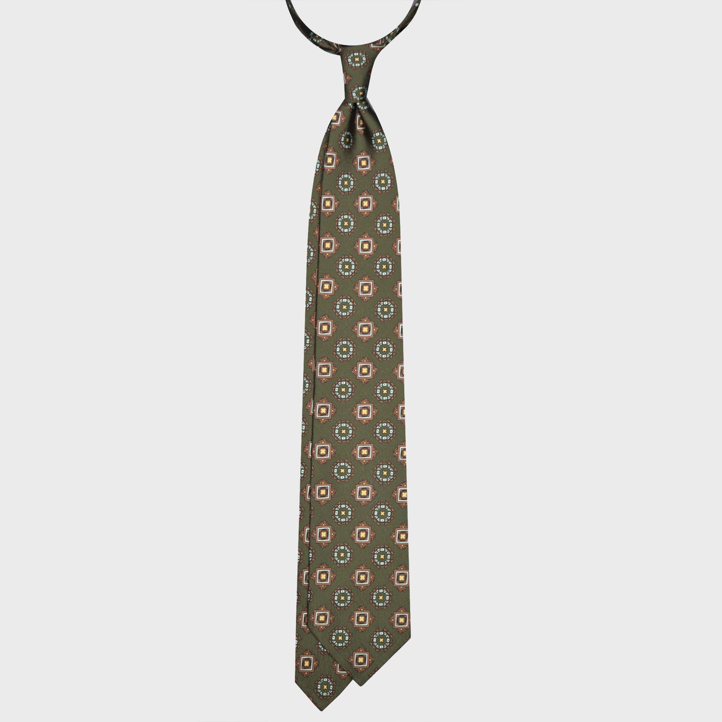 F.Marino Madder Silk Tie 3 Folds Diamonds Army-Wools Boutique Uomo