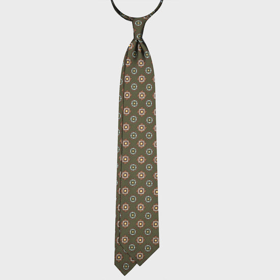 F.Marino Madder Silk Tie 3 Folds Diamonds Army-Wools Boutique Uomo