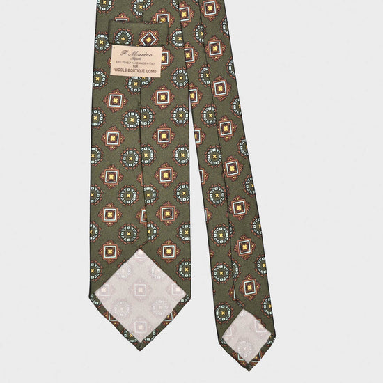 F.Marino Madder Silk Tie 3 Folds Diamonds Army-Wools Boutique Uomo
