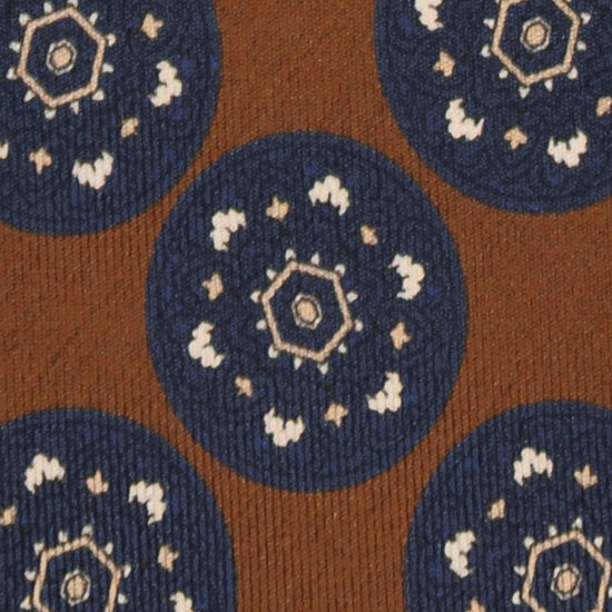 F.Marino Silk Tie 3 Folds Mandala Medallions Coffee Brown-Wools Boutique Uomo