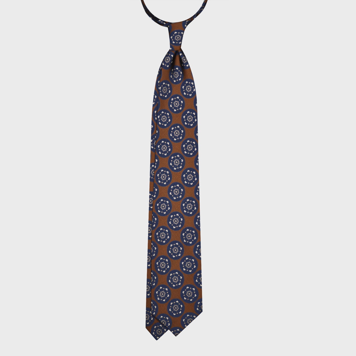 F.Marino Silk Tie 3 Folds Mandala Medallions Coffee Brown-Wools Boutique Uomo