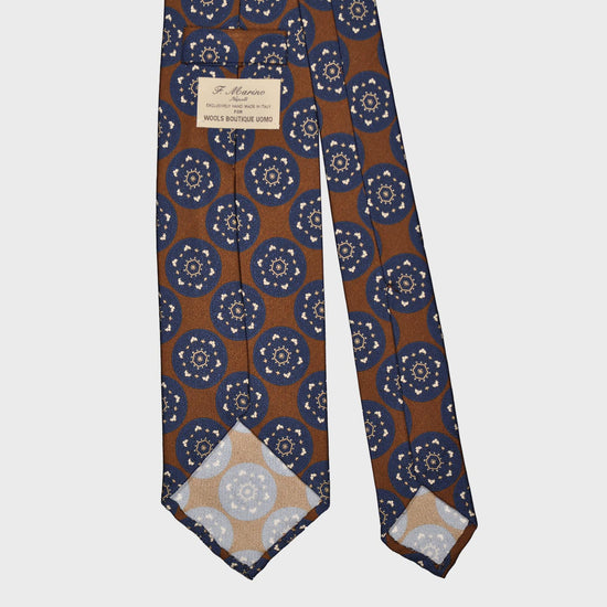 F.Marino Silk Tie 3 Folds Mandala Medallions Coffee Brown-Wools Boutique Uomo