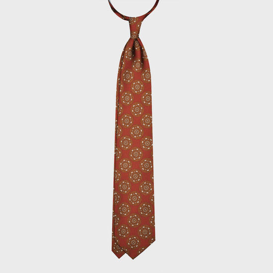 F.Marino Silk Tie 3 Folds Mandala Medallions Copper Brown-Wools Boutique Uomo