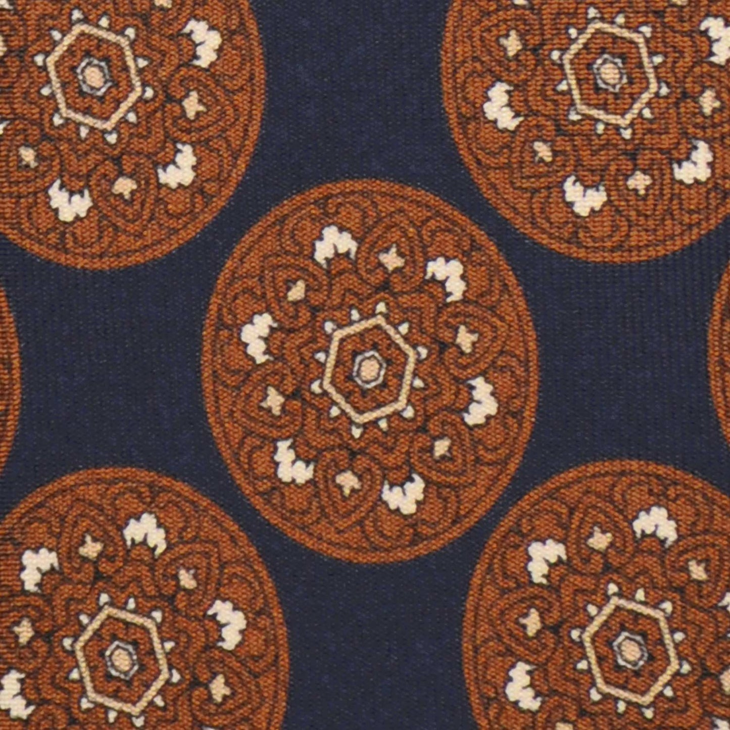 F.Marino Silk Tie 3 Folds Mandala Medallions Navy Blue-Wools Boutique Uomo