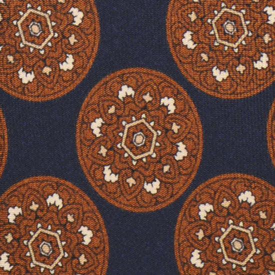 F.Marino Silk Tie 3 Folds Mandala Medallions Navy Blue-Wools Boutique Uomo