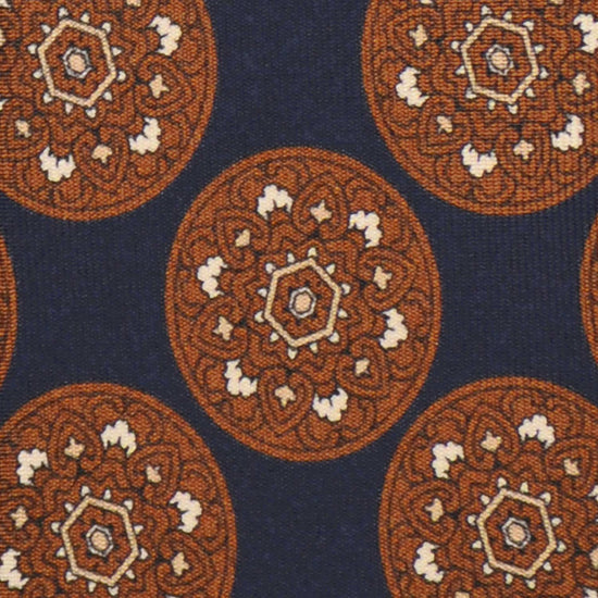 Load image into Gallery viewer, F.Marino Silk Tie 3 Folds Mandala Medallions Navy Blue-Wools Boutique Uomo
