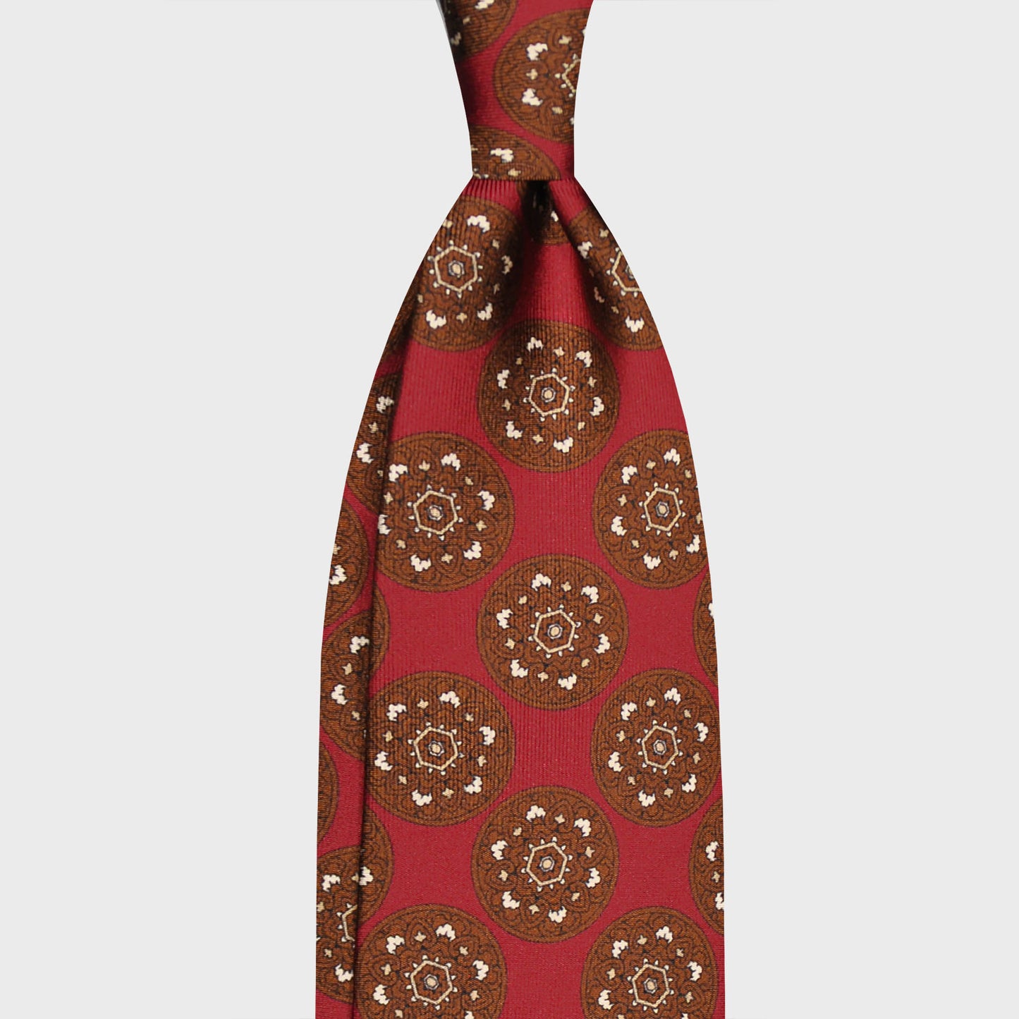 F.Marino Silk Tie 3 Folds Mandala Medallions Ruby Red-Wools Boutique Uomo