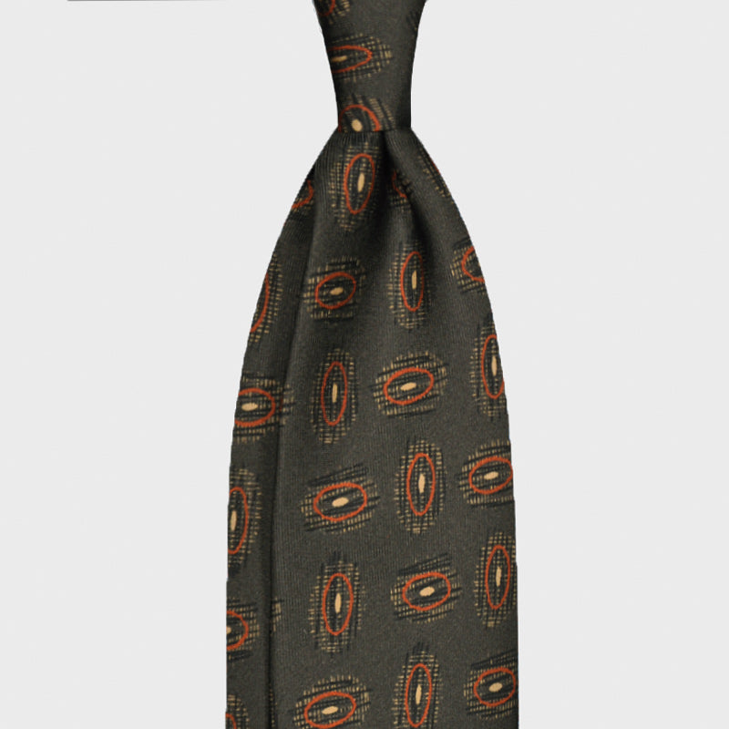 F.Marino Silk Tie Handmade 3 Folds Fantasy Planets Green-Wools Boutique Uomo