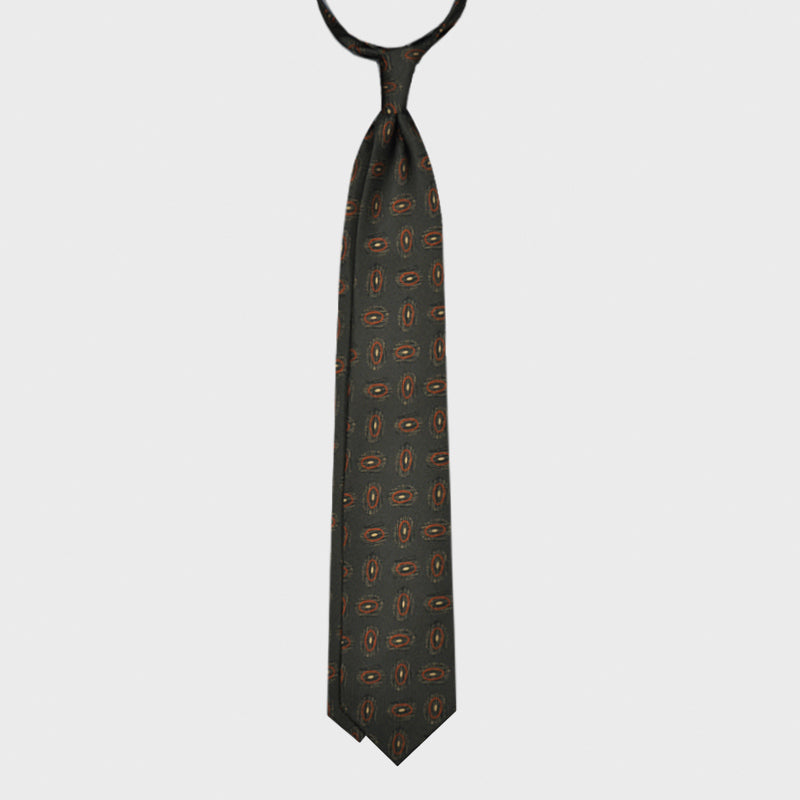 F.Marino Silk Tie Handmade 3 Folds Fantasy Planets Green-Wools Boutique Uomo