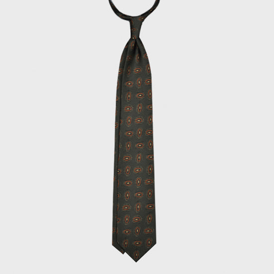 F.Marino Silk Tie Handmade 3 Folds Fantasy Planets Green-Wools Boutique Uomo