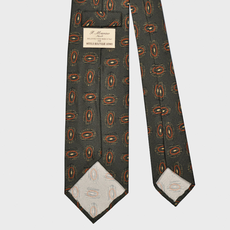 F.Marino Silk Tie Handmade 3 Folds Fantasy Planets Green-Wools Boutique Uomo