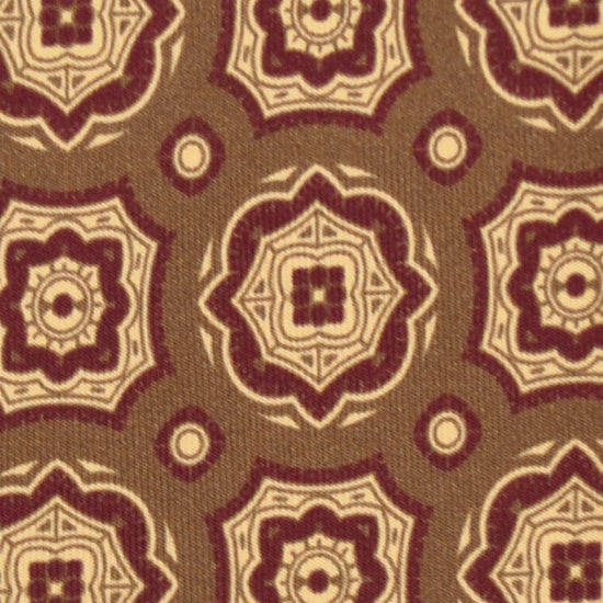 F.Marino Medallion Print Silk Tie 3 Folds Chewy Caramel Brown-Wools Boutique Uomo