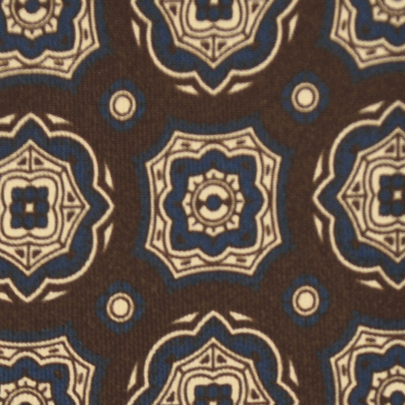 F.Marino Medallion Print Silk Tie 3 Folds Moka Brown-Wools Boutique Uomo