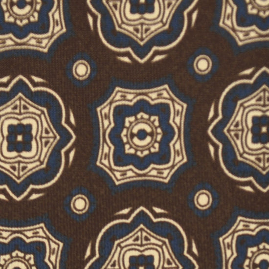 F.Marino Medallion Print Silk Tie 3 Folds Moka Brown-Wools Boutique Uomo