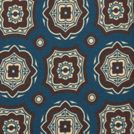F.Marino Medallion Print Silk Tie 3 Folds Petrol-Wools Boutique Uomo