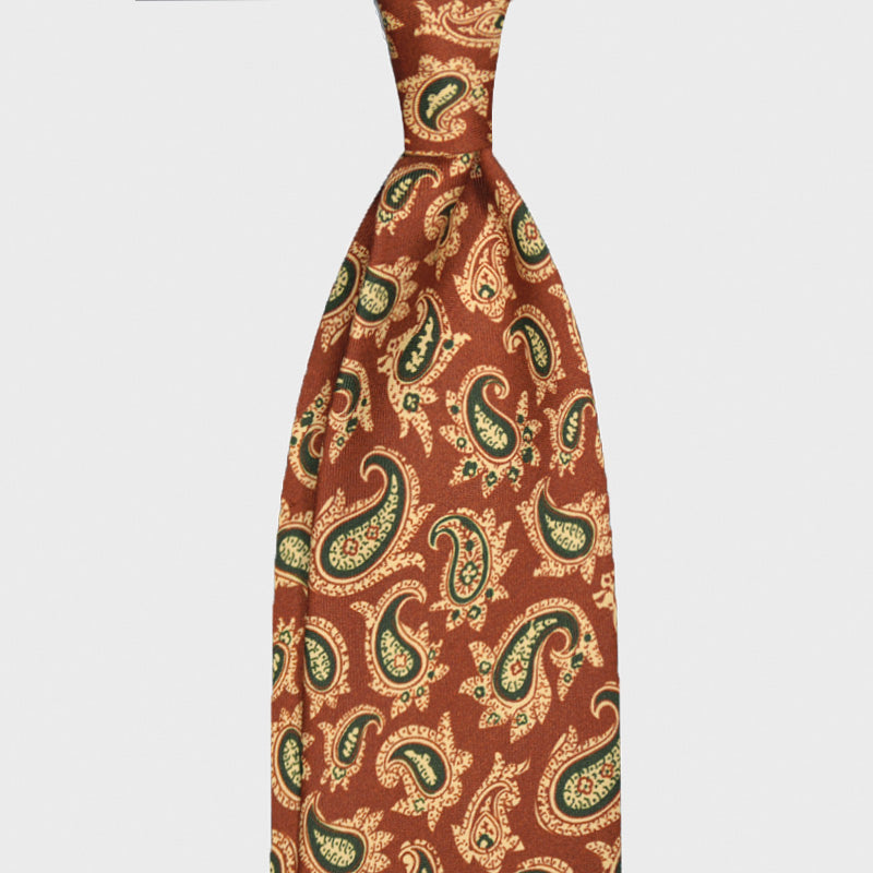 F.Marino Paisley Print Silk Tie 3 Folds Rust-Wools Boutique Uomo