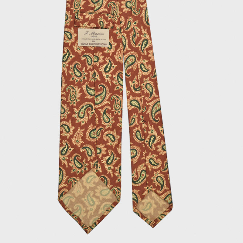 F.Marino Paisley Print Silk Tie 3 Folds Rust-Wools Boutique Uomo