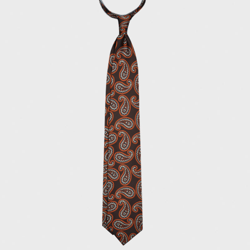 F.Marino Silk Tie 3 Folds Paisley Cacao Brown-Wools Boutique Uomo