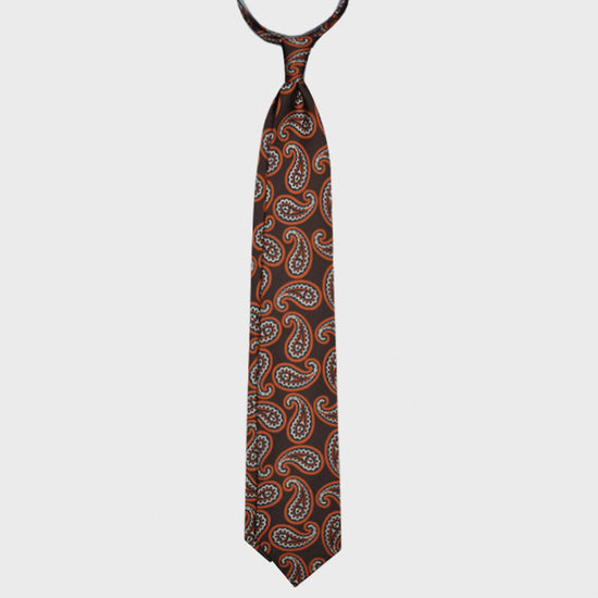 F.Marino Silk Tie 3 Folds Paisley Cacao Brown-Wools Boutique Uomo