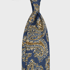 F.Marino Seidenkrawatte mit großem Paisley-Print, 3-fach gefaltet, Jeansblau