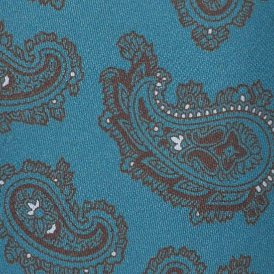 F.Marino Paisley Print Silk Tie 3 Folds Turquoise-Wools Boutique Uomo