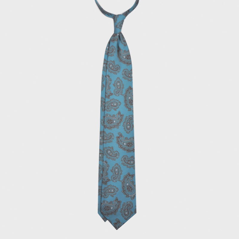 F.Marino Paisley Print Silk Tie 3 Folds Turquoise-Wools Boutique Uomo