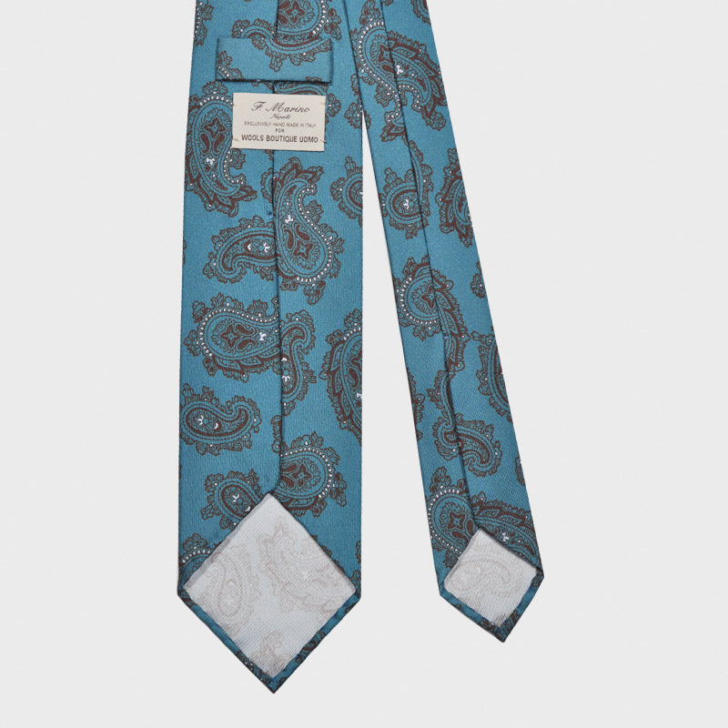 F.Marino Paisley Print Silk Tie 3 Folds Turquoise-Wools Boutique Uomo