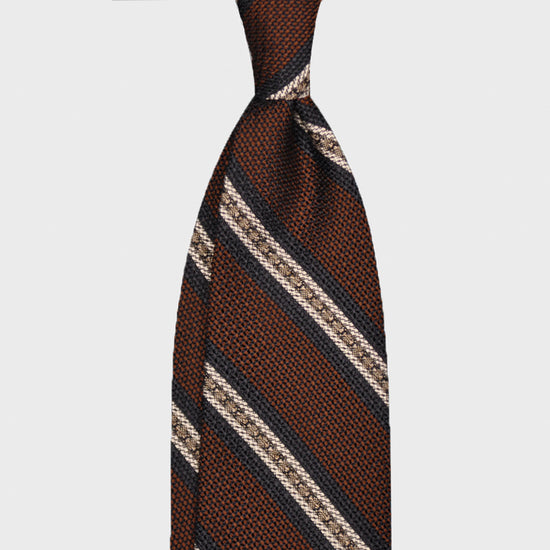 F.Marino Regimental Tie Grenadine Silk 3 Folds Copper Stripes-Wools Boutique Uomo