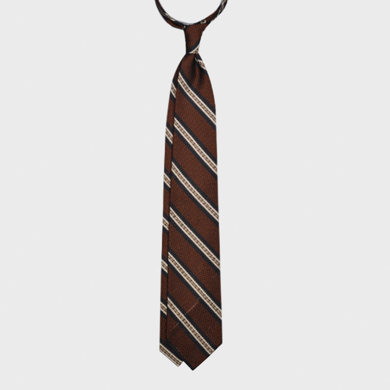 F.Marino Regimental Tie Grenadine Silk 3 Folds Copper Stripes-Wools Boutique Uomo