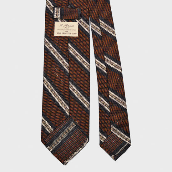 F.Marino Regimental Tie Grenadine Silk 3 Folds Copper Stripes-Wools Boutique Uomo