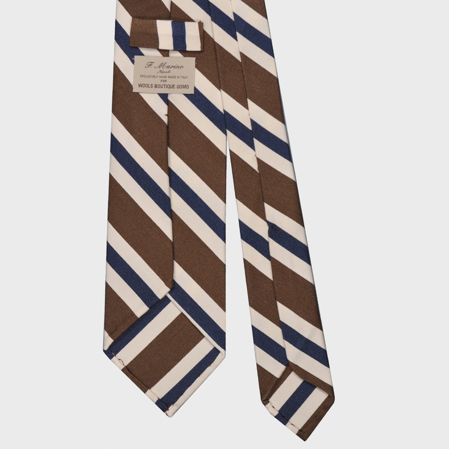 F.Marino Silk Cotton Tie 3 Folds Regimental Coffee-Wools Boutique Uomo