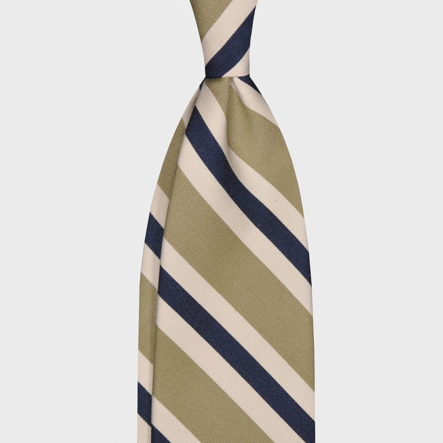 F.Marino Silk Cotton Tie 3 Folds Regimental Khaki-Wools Boutique Uomo