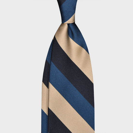 F.Marino Jacquard Silk Tie 3 Folds Regimental Cobalt-Wools Boutique Uomo