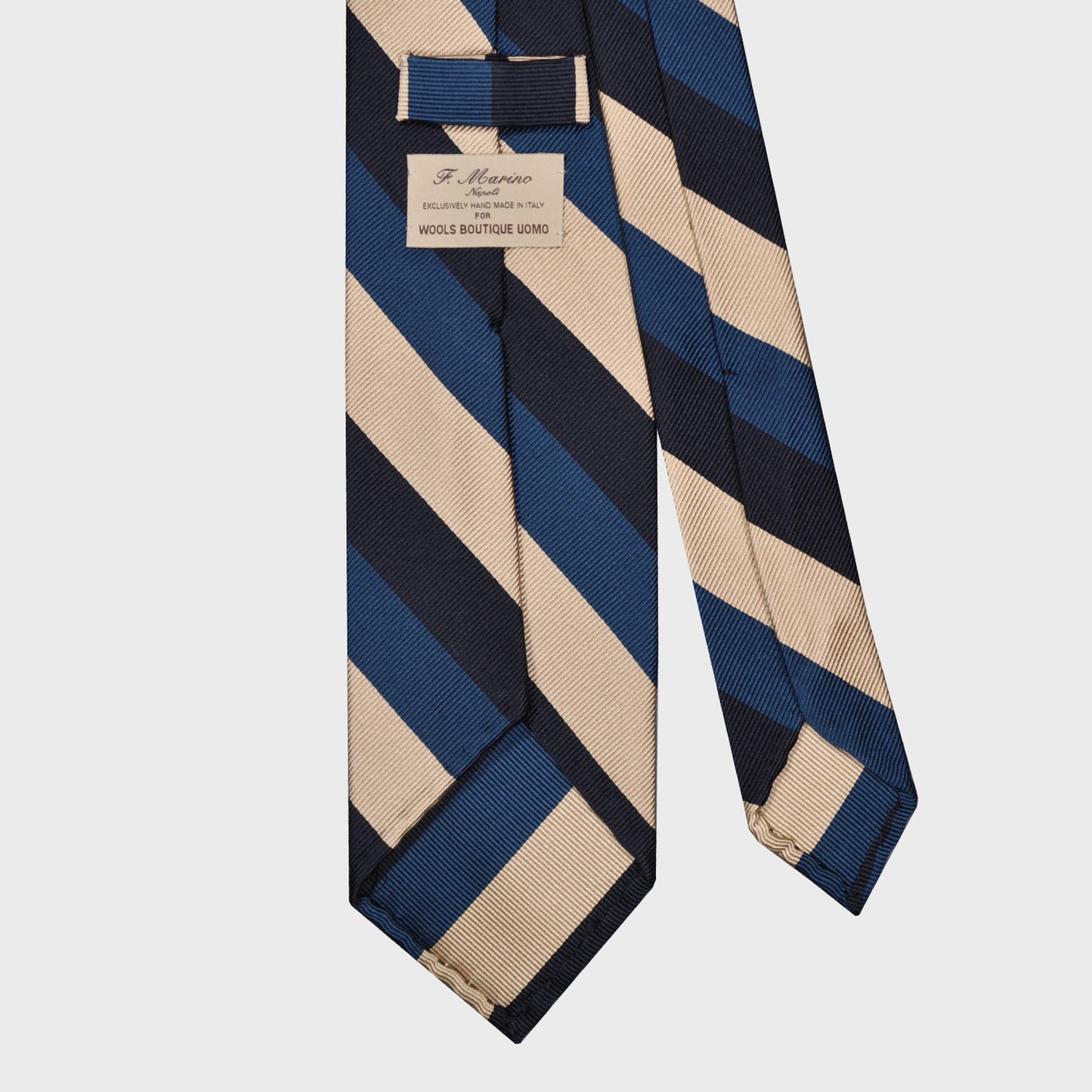 F.Marino Jacquard Silk Tie 3 Folds Regimental Cobalt-Wools Boutique Uomo