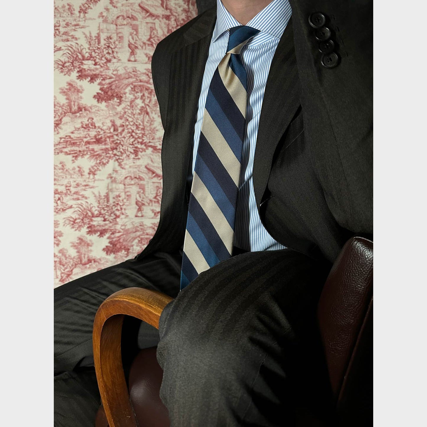 F.Marino Jacquard Silk Tie 3 Folds Regimental Cobalt-Wools Boutique Uomo