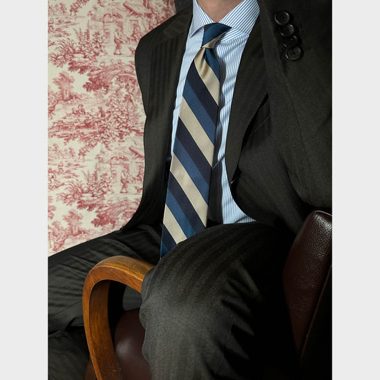 F.Marino Jacquard Silk Tie 3 Folds Regimental Cobalt-Wools Boutique Uomo