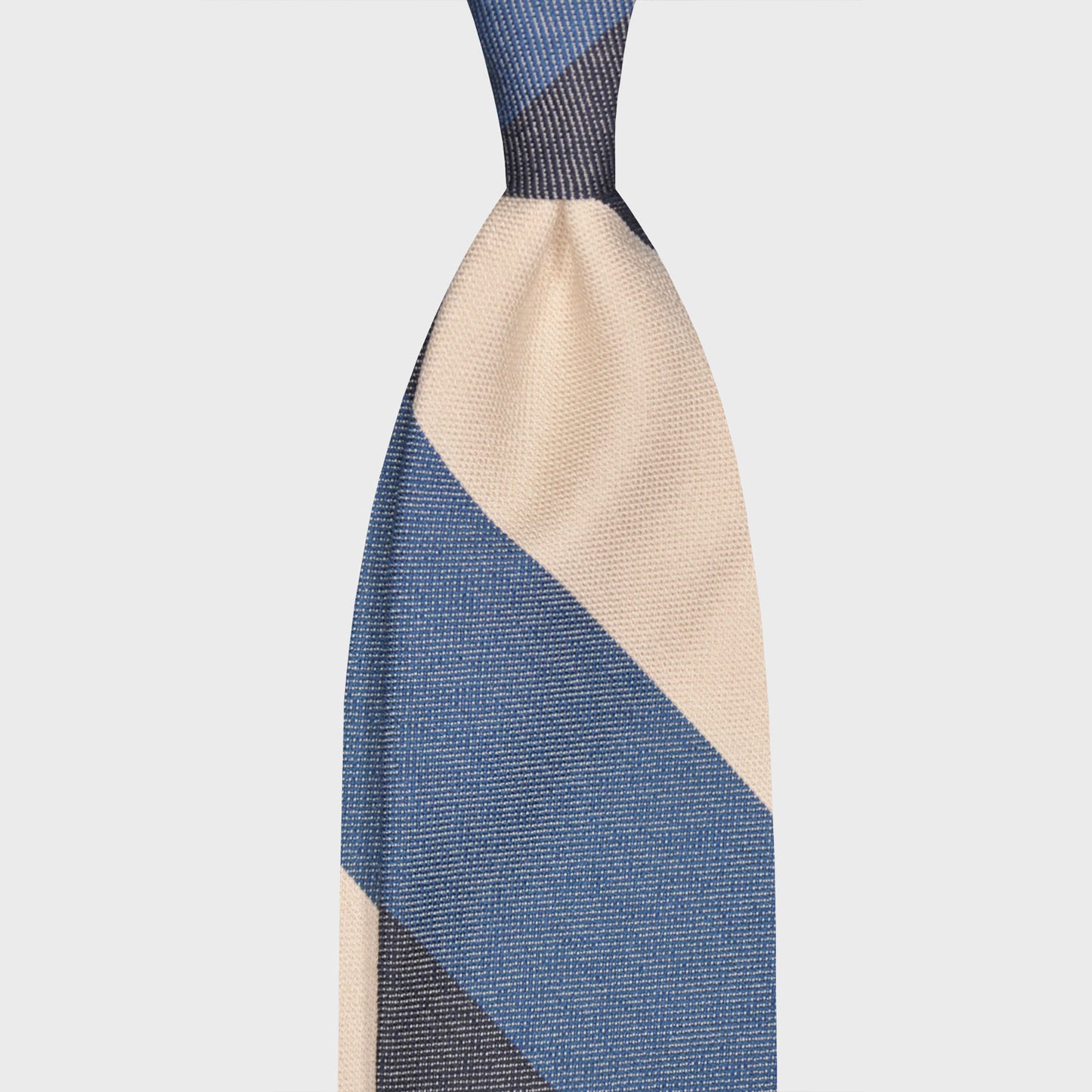 F.Marino Panama Silk Tie 3 Folds Regimental Maxi Stripes Denim-Wools Boutique Uomo