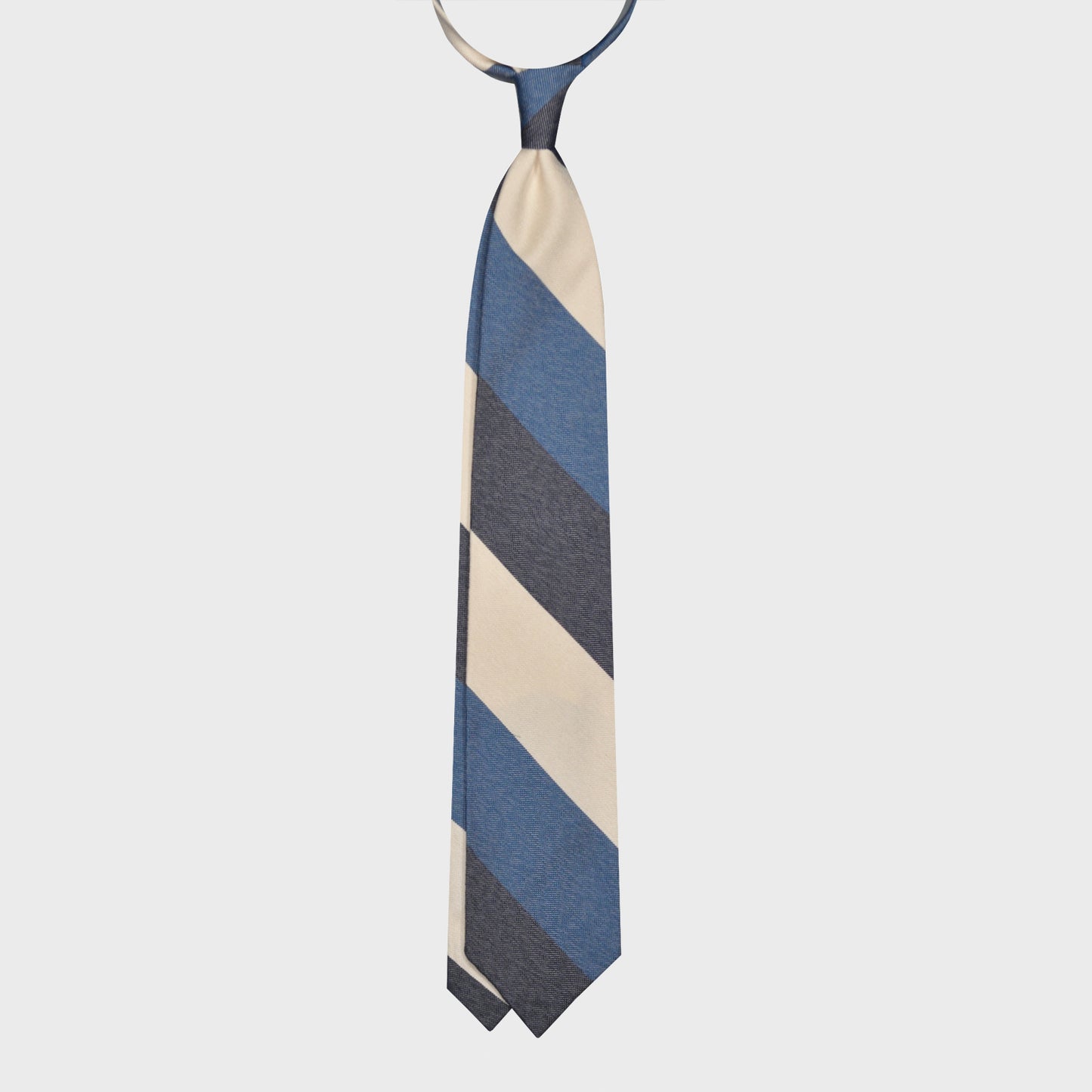 F.Marino Panama Silk Tie 3 Folds Regimental Maxi Stripes Denim-Wools Boutique Uomo