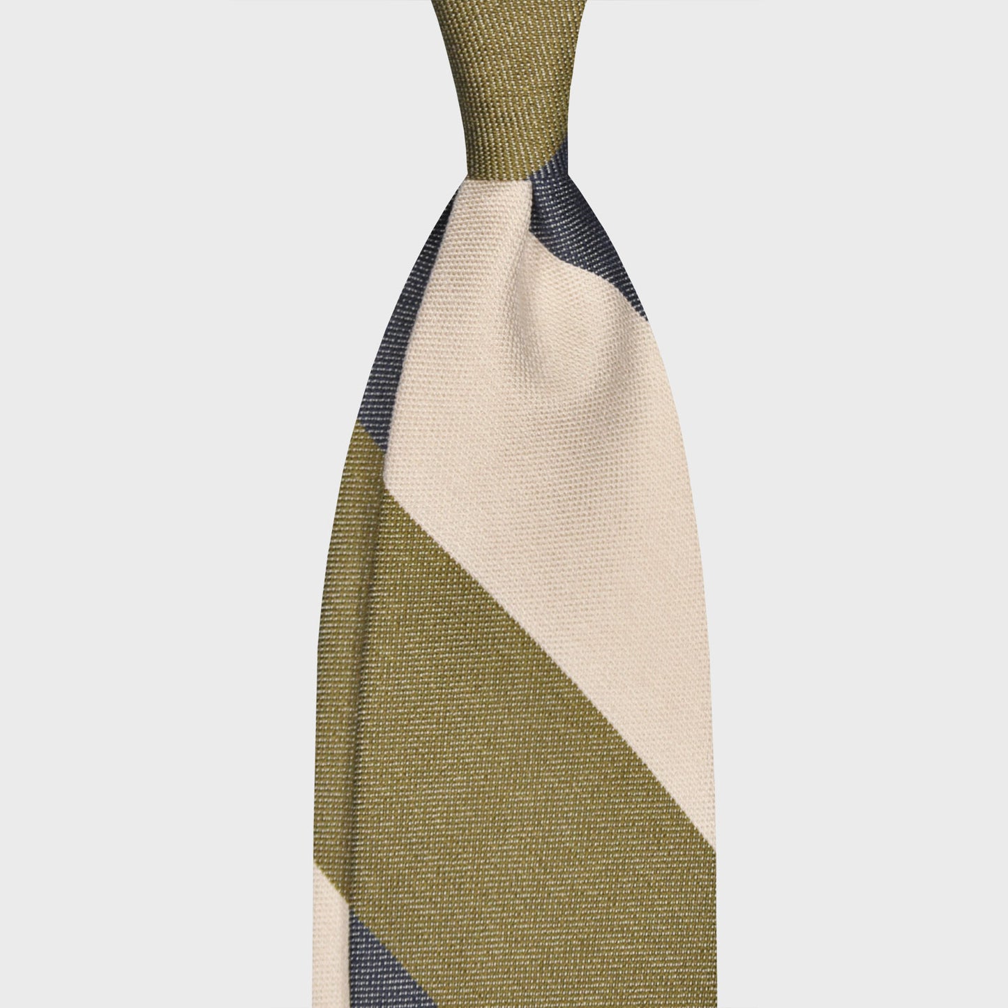 F.Marino Panama Silk Tie 3 Folds Regimental Maxi Stripes Olive-Wools Boutique Uomo