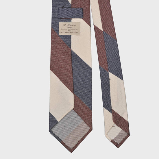 F.Marino Panama Silk Tie 3 Folds Regimental Maxi Stripes Brick-Wools Boutique Uomo